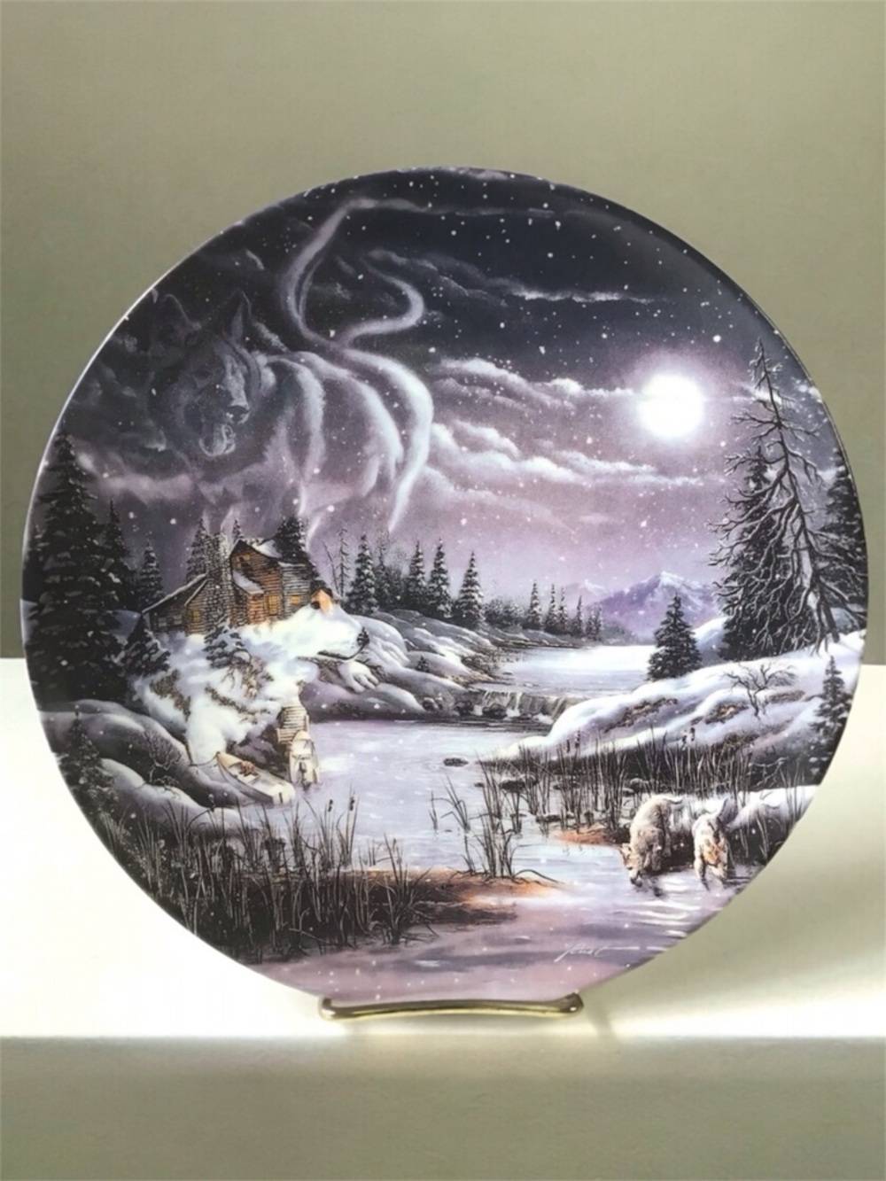 Vtg Bradford Exchange Collectors Plate Two By The Night, Two By The Light Wolves